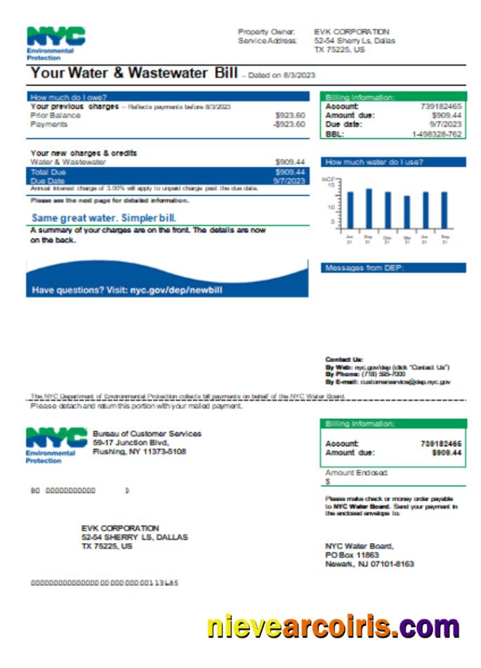 The New York City Department of Environmental Protection (DEP) utility business bill